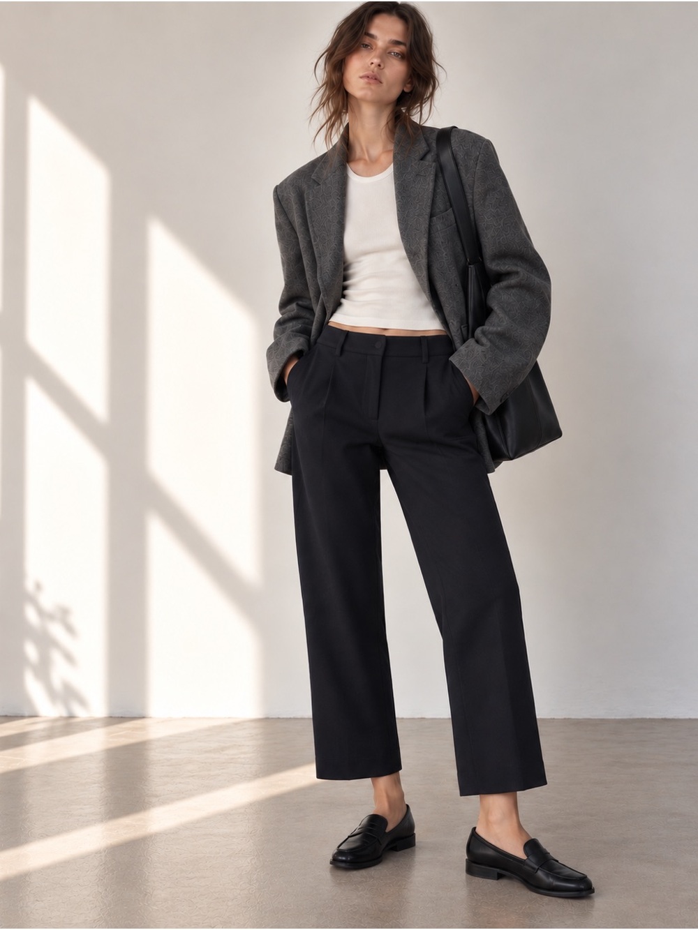 Acne Studios Milli High Rise Wool Cashmere Crop Trousers Black 34 / US 2